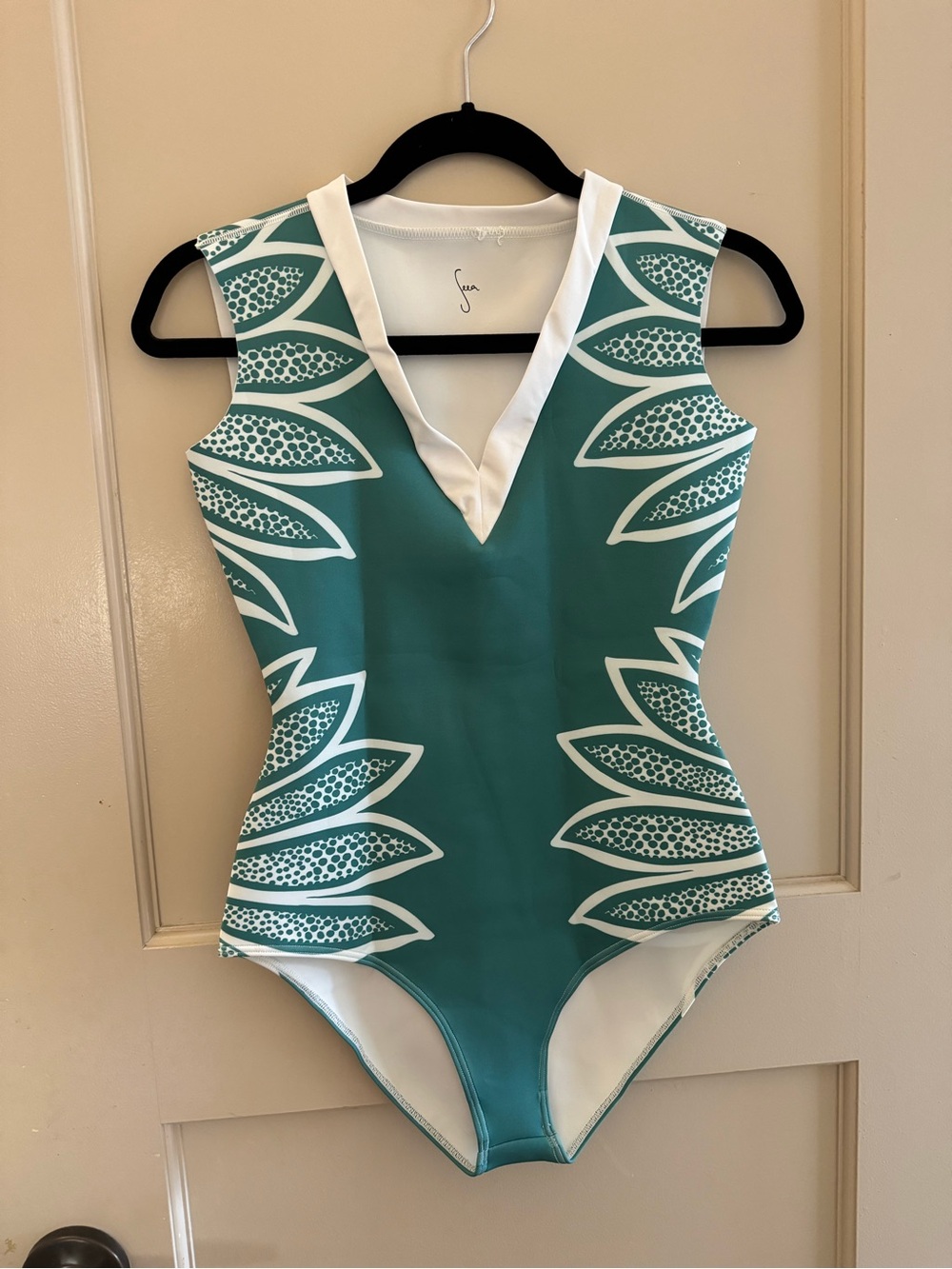 Seea One-Piece Swim Suit in Teal and White